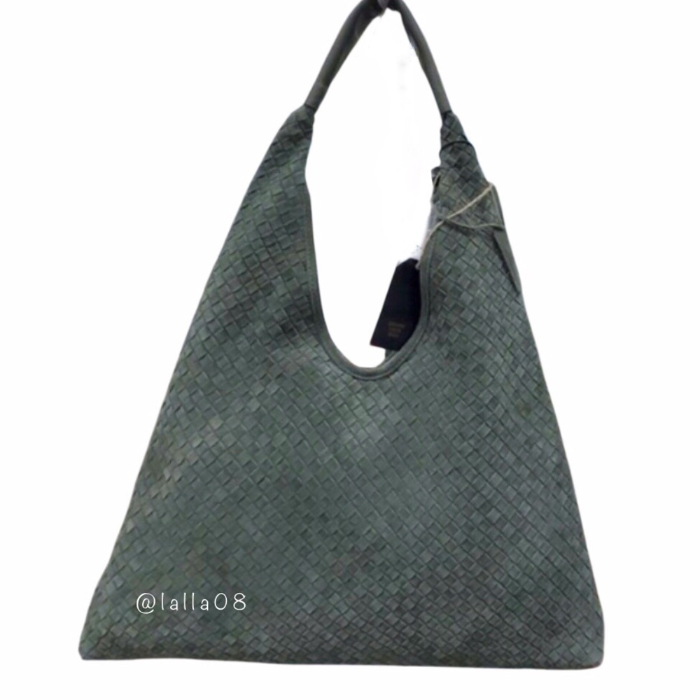 NWT Olive Green Woven Suede Leather Slouchy Hobo Shoulder Bag - Picture 3 of 10